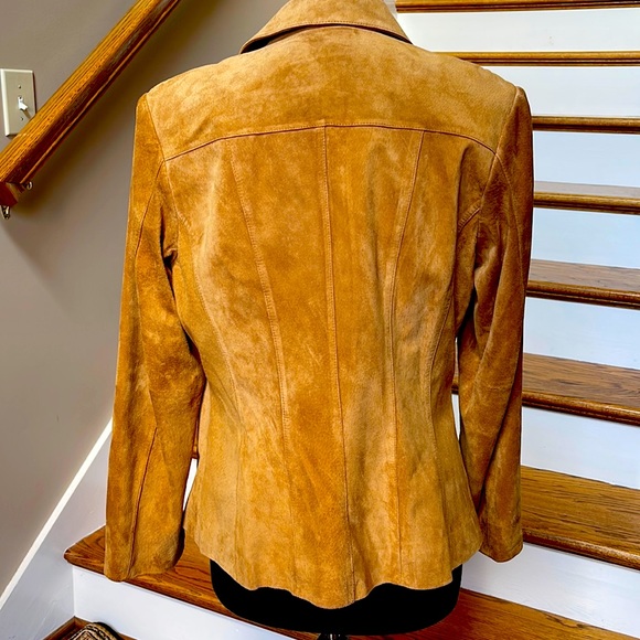 VINTAGE LARGE PRESTON & YORK GENUINE LEATHER SUEDE TAN/ GOLD DRESS JACKET - Picture 3 of 15